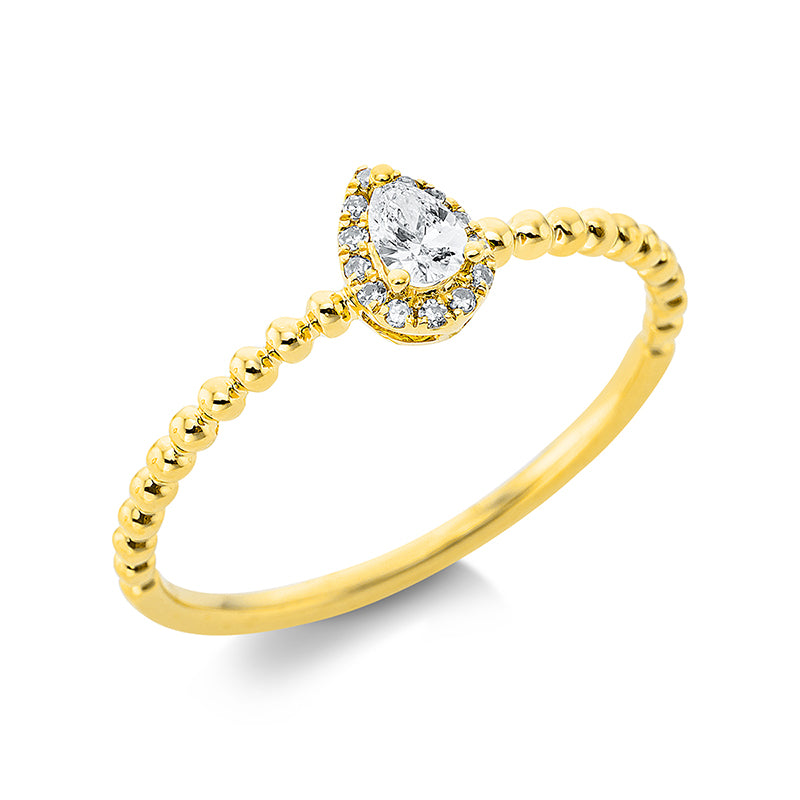 Ring 18 kt GG, 1 Tropfen 0,10 ct, TW-vsi, 13 Dia. 0,04 ct, W-si