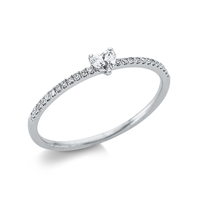 Ring 18 kt WG, 1 Herzschl. 0,09 ct, W-vsi, 24 Dia. 0,06 ct, W-si