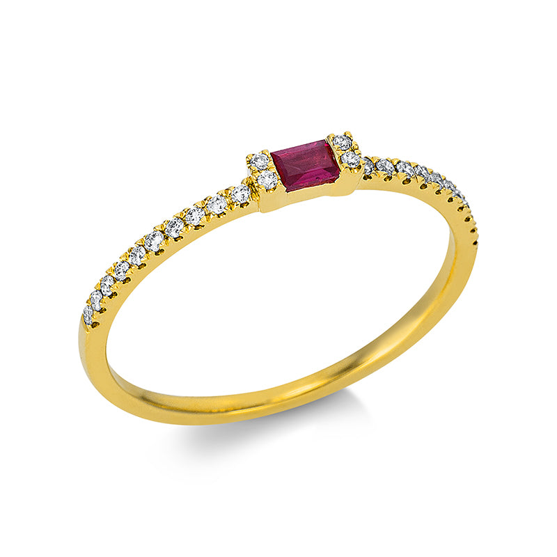 Ring 18 kt GG, 24 Brill. 0,09 ct, TW-si, 1 Rubin 0,10 ct rot