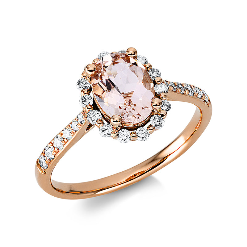 Ring 18 kt RG, 14 Brill. 0,17 ct, TW-si, 1 Morganit 1,06 ct orange