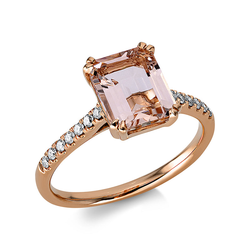 Ring 18 kt RG, 14 Brill. 0,15 ct, TW-si, 1 Morganit 1,87 ct rosa