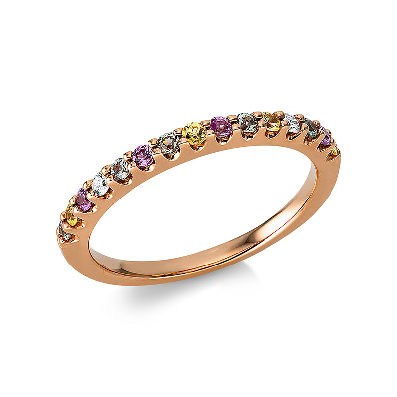 Ring 18 kt RG, 2 Brill. 0,04 ct, TW-si, 4 Saphire 0,11 ct gelb, 5 Saphire 0,14 ct grün, 4 Saphire 0,10 ct pink