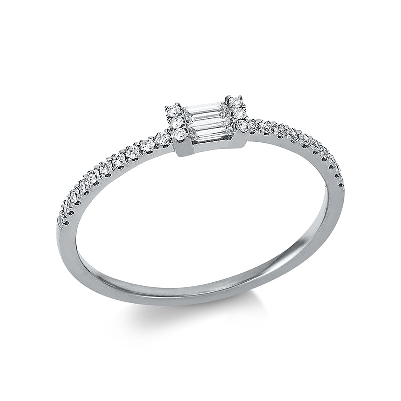 Ring 18 kt WG, 2 Bag. 0,08 ct, TW-si, 26 Brill. 0,11 ct, TW-si