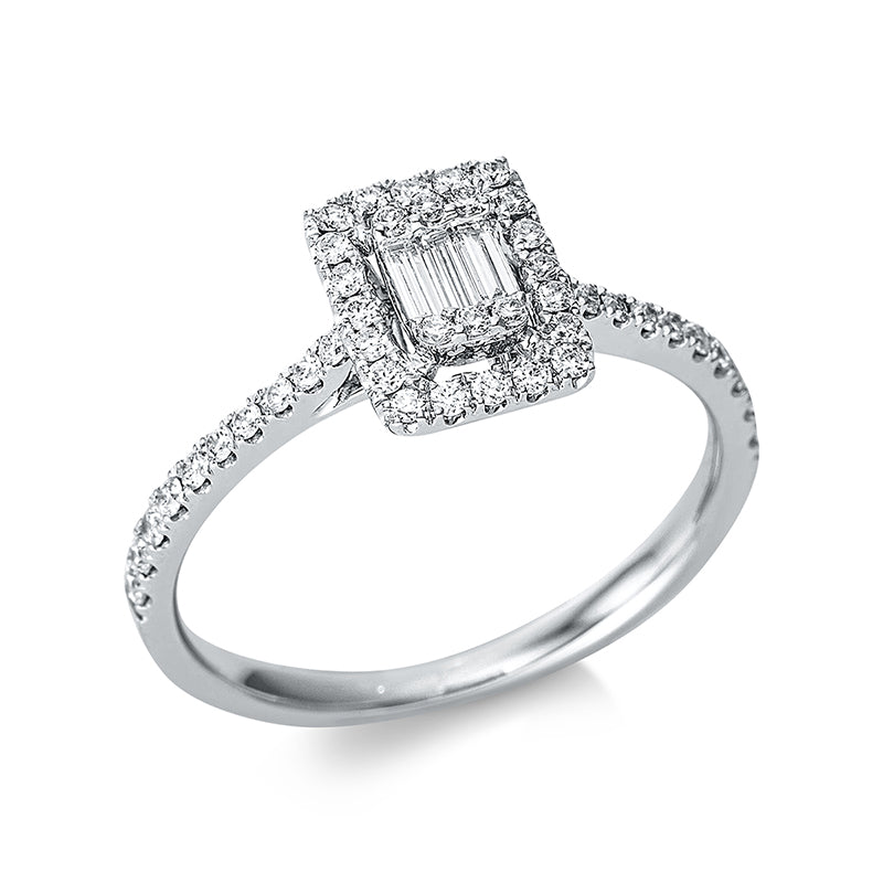 Ring 18 kt WG, 3 Bag. 0,07 ct, TW-vsi, 46 Brill. 0,26 ct, TW-si