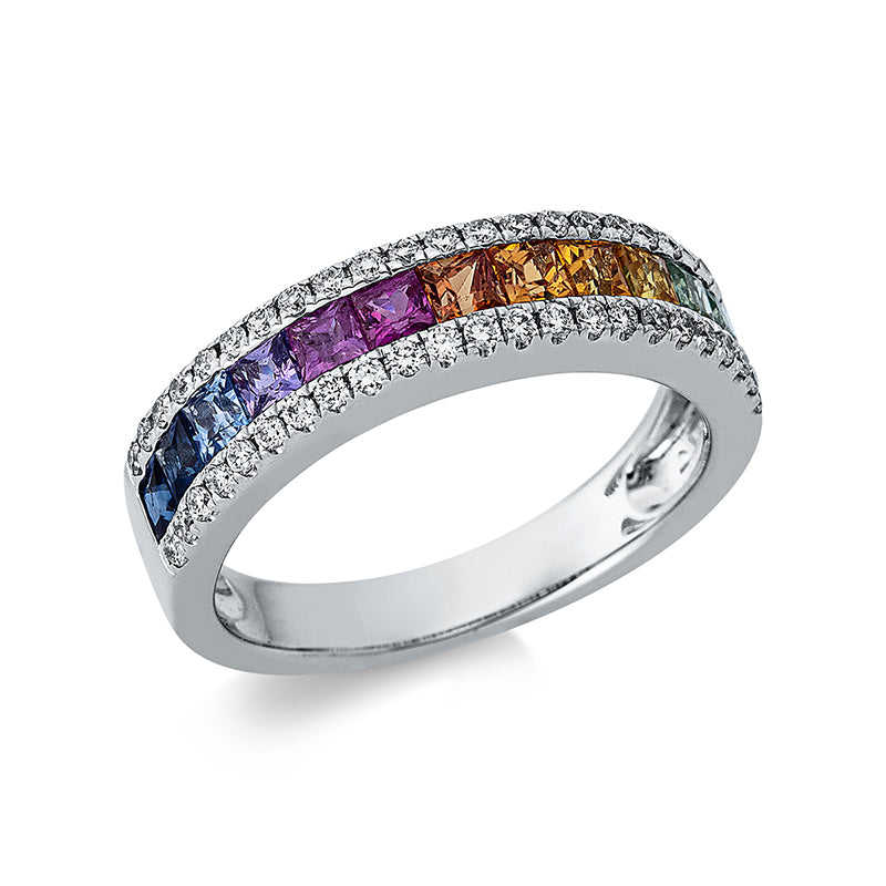 Ring 18 kt WG, 46 Brill. 0,26 ct, TW-si, 13 Saphire 1,00 ct multicolor