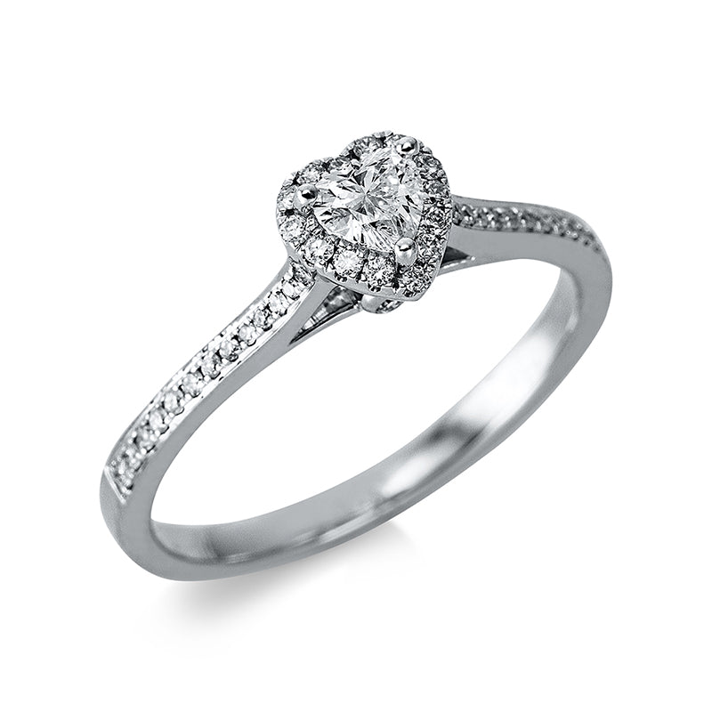 Ring 18 kt WG, 1 Herzschl. 0,19 ct, I-pi, 42 Brill. 0,18 ct, I-pi