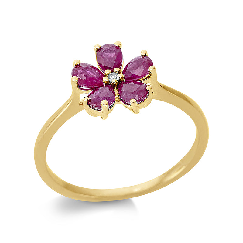 Ring 18 kt GG. 1 Brill. 0.01 ct. TW-si. 5 Rubine 0.79 ct rot. Weite:54