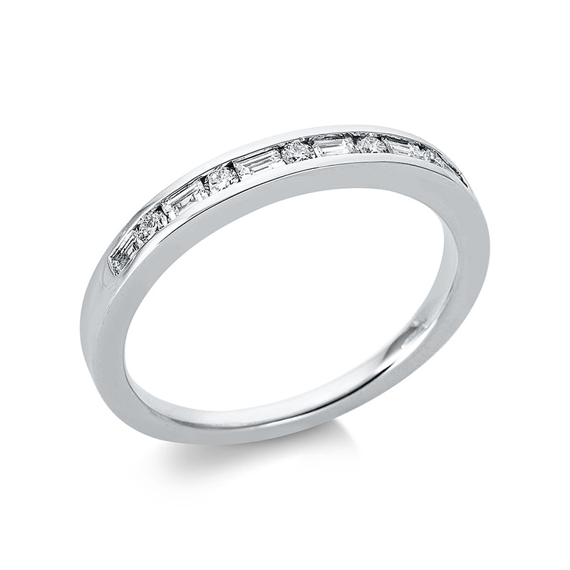 Ring 18 kt WG, 6 Bag. 0,21 ct, TW-si, 5 Brill. 0,09 ct, TW-si