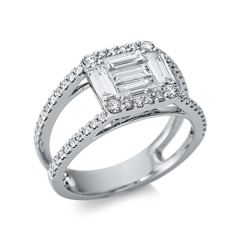 Ring 18 kt WG, 5 Bag. 0,76 ct, TW-si, 52 Brill. 0,46 ct, TW-si