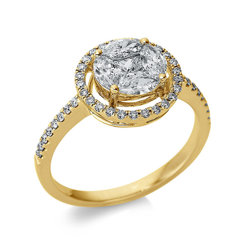 Ring 18 kt GG, 1 Princ. 0,31 ct, TW-si, 4 Nav. 0,42 ct, TW-si, 42 Brill. 0,21 ct, TW-si