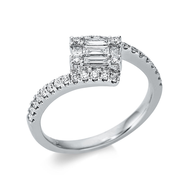 Ring 18 kt WG, 5 Bag. 0,23 ct, TW-si, 30 Brill. 0,32 ct, TW-si