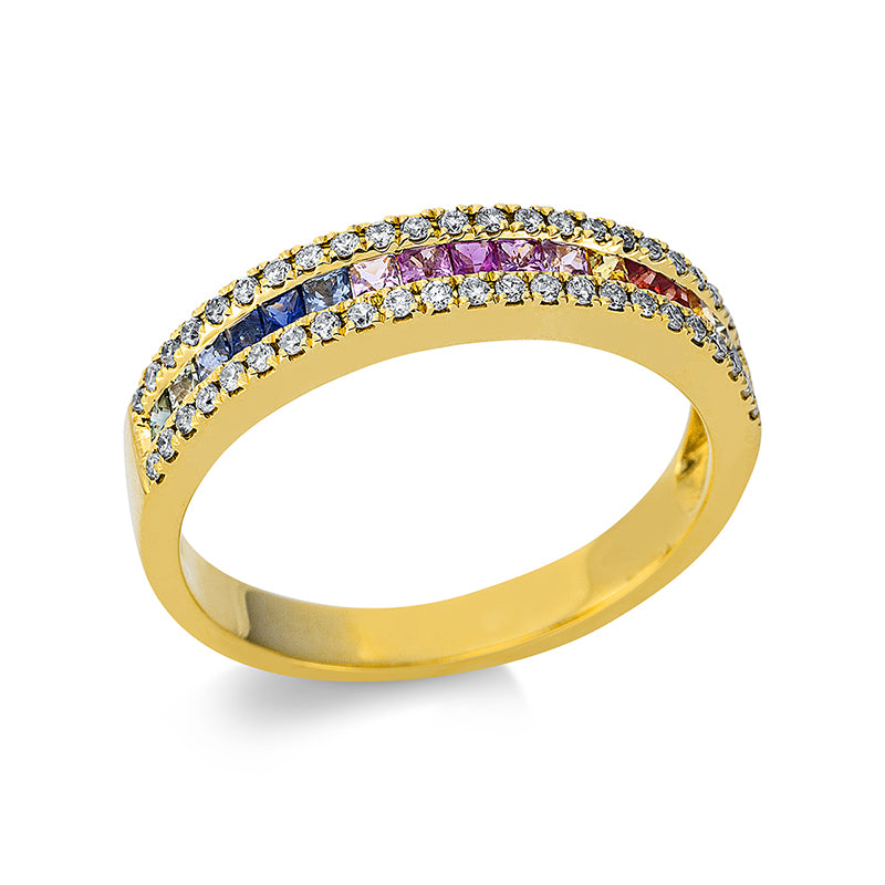 Ring 18 kt GG, 46 Brill. 0,20 ct, TW-si, 17 Farbsteine 0,41 ct fancy