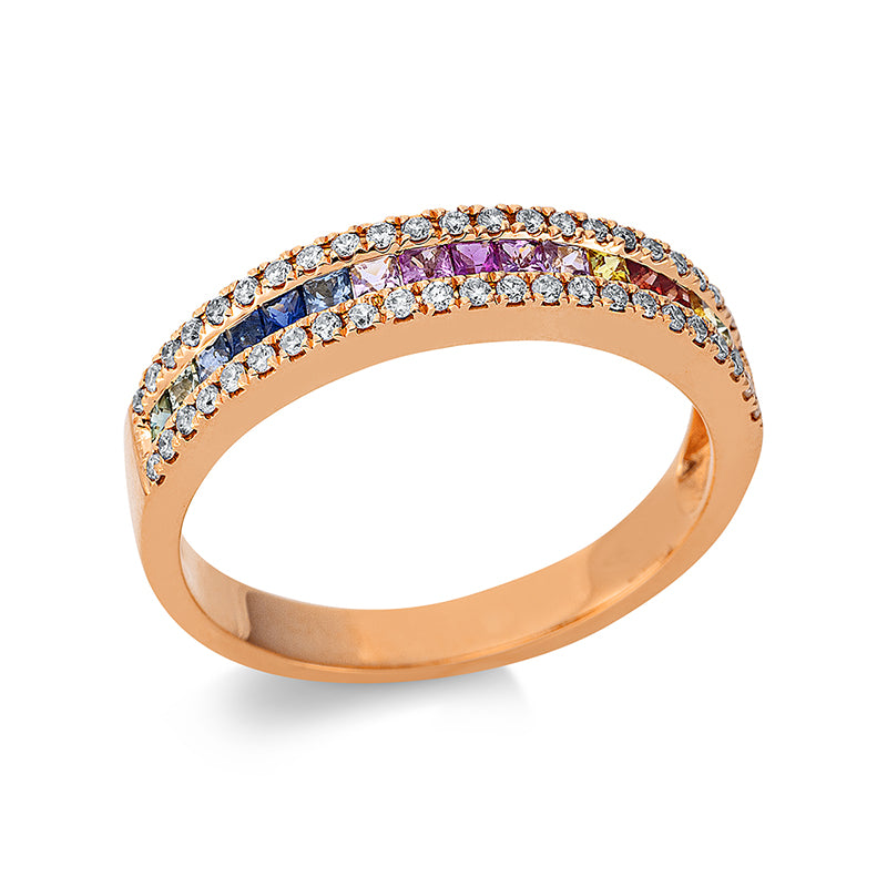 Ring 18 kt RG, 46 Brill. 0,20 ct, TW-si, 17 Farbsteine 0,41 ct fancy
