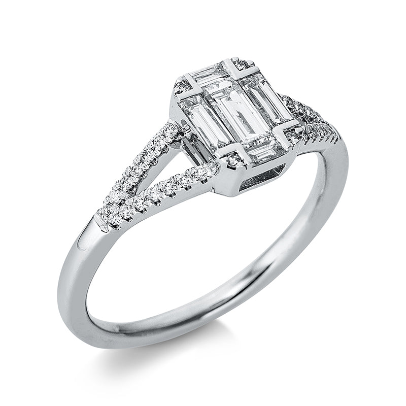 Ring 18 kt WG, 5 Bag. 0,33 ct, TW-si, 32 Brill. 0,12 ct, TW-si