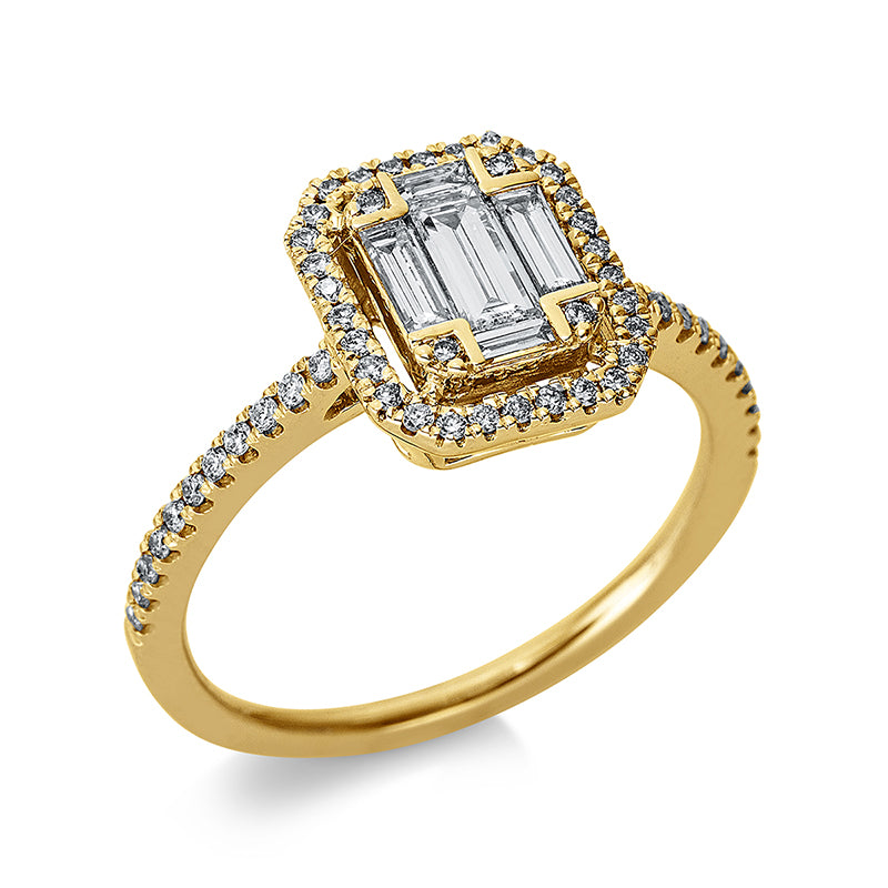 Ring 18 kt GG, Fassung rhodiniert, 5 Bag. 0,33 ct, TW-si, 56 Brill. 0,23 ct, TW-si