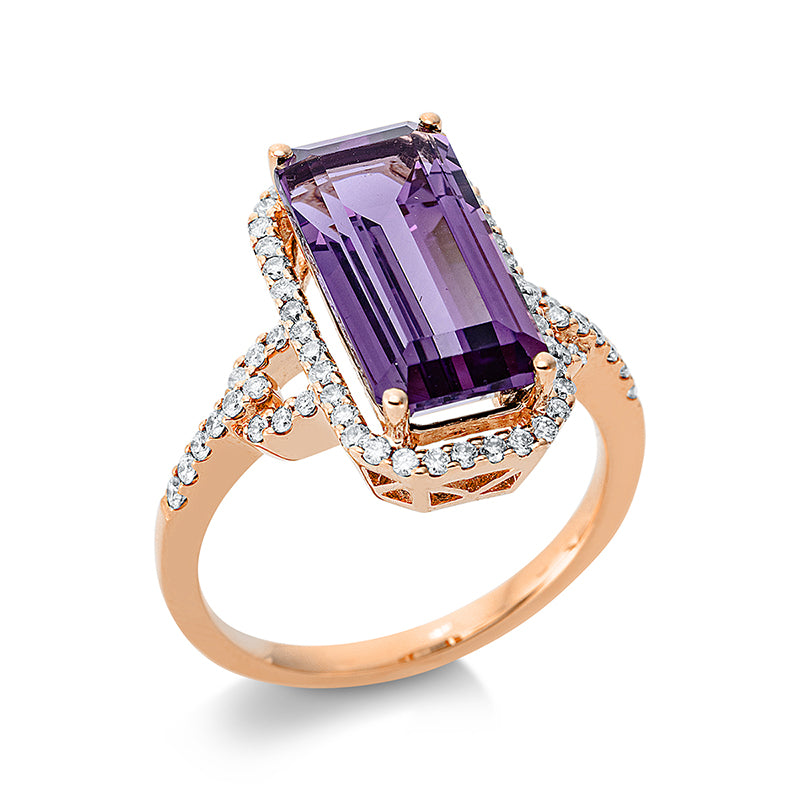 Ring 4er-Krappe 18 kt RG. 62 Brillanten 0.36 ct. TW-si. 1 Amethyst 2.90 ct lila. H:9.8 mm. B:16.9 mm. Weite:54