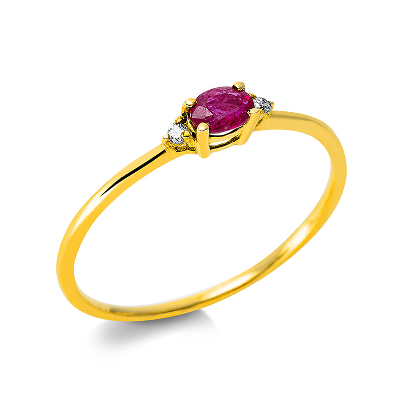 Ring 18 kt GG, 2 Brill. 0,02 ct, TW-si, 1 Rubin 0,24 ct rot