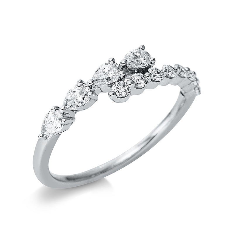 Ring 18 kt WG. 4 Tropfen 0.34 ct. TW-si. 8 Brillanten 0.21 ct. TW-si. Weite:53