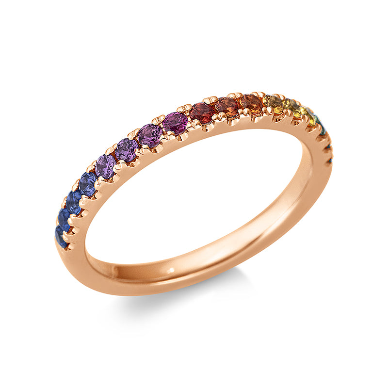 Ring 18 kt RG, 17 Saphire 0,42 ct multicolor