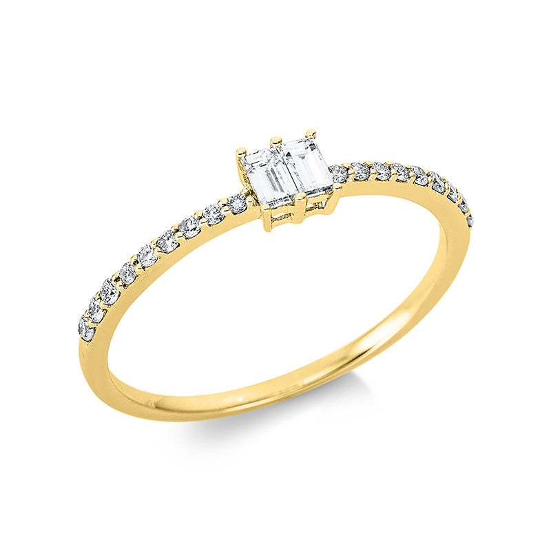 Ring 18 kt GG, 2 Bag. 0,14 ct, TW-si, 18 Brill. 0,11 ct, TW-si