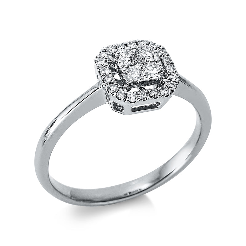 Ring 18 kt WG. 1 Brill. 0.01 ct. TW-si. 4 Brillanten 0.17 ct. TW-si. 20 Brillanten 0.11 ct. TW-si. Weite:53