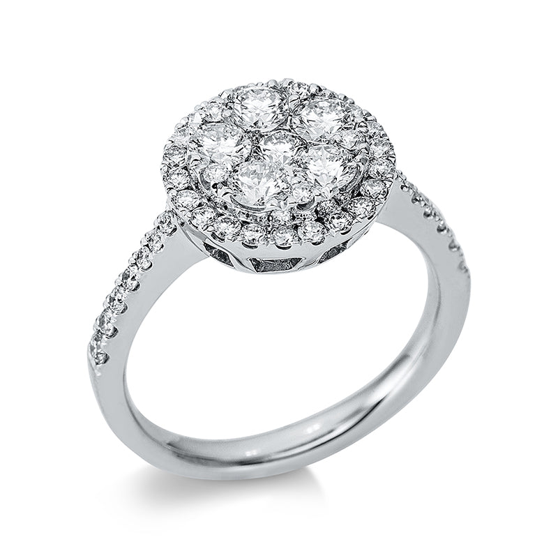 Ring 18 kt WG. 35 Brillanten 0.42 ct. TW-si. 1 Brill. 0.09 ct. TW-si. 5 Brillanten 0.62 ct. TW-si. 6 Brillanten 0.04 ct. TW-si. Weite:53