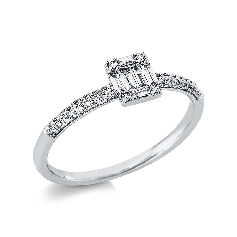 Ring 18 kt WG, 4 Bag. 0,09 ct, TW-si, 2 Bag. 0,03 ct, TW-si, 36 Brill. 0,13 ct, TW-si