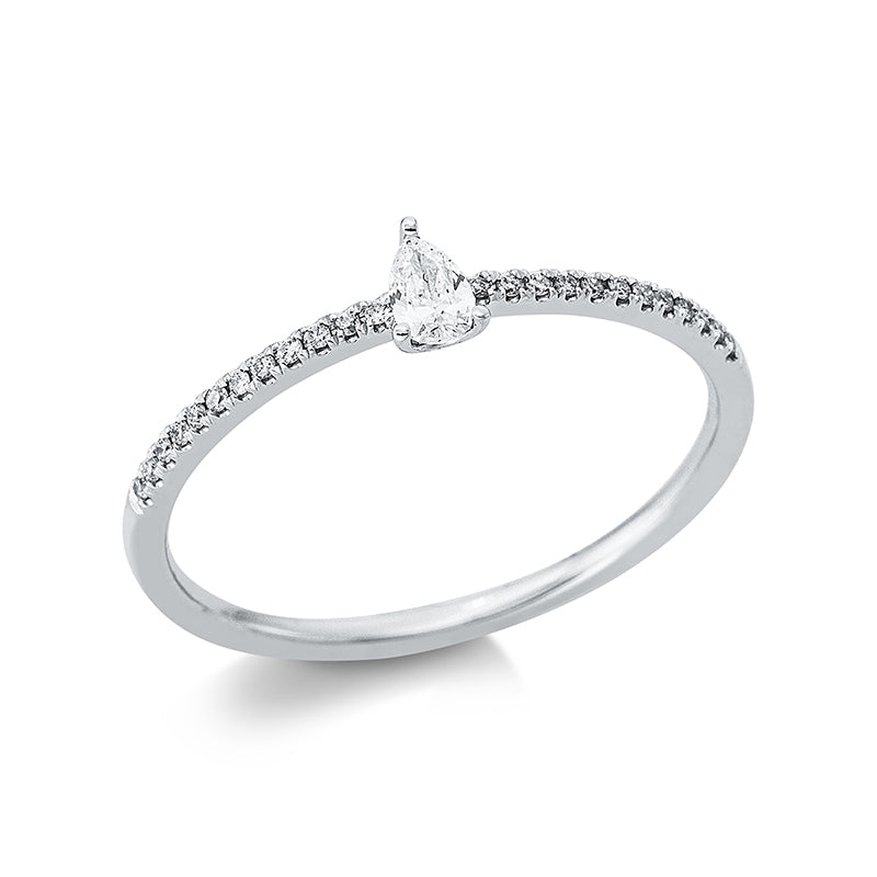 Ring 18 kt WG, 1 Tropfen 0,08 ct, TW-si, 24 Brill. 0,05 ct, TW-si