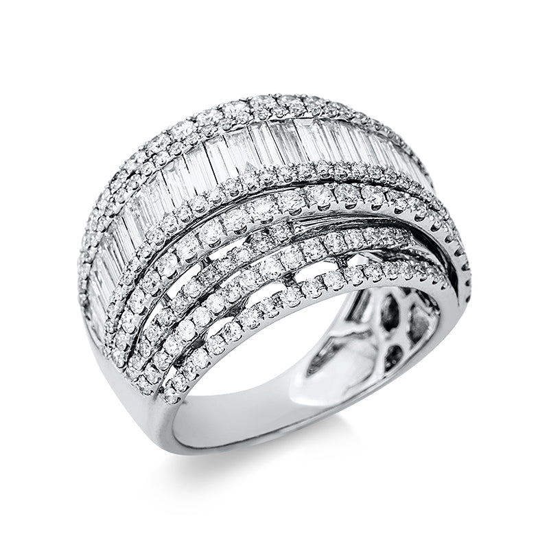 Ring 18 kt WG. 26 Baguette 1.33 ct. TW-si. 206 Brillanten 1.56 ct. TW-si. Weite:54