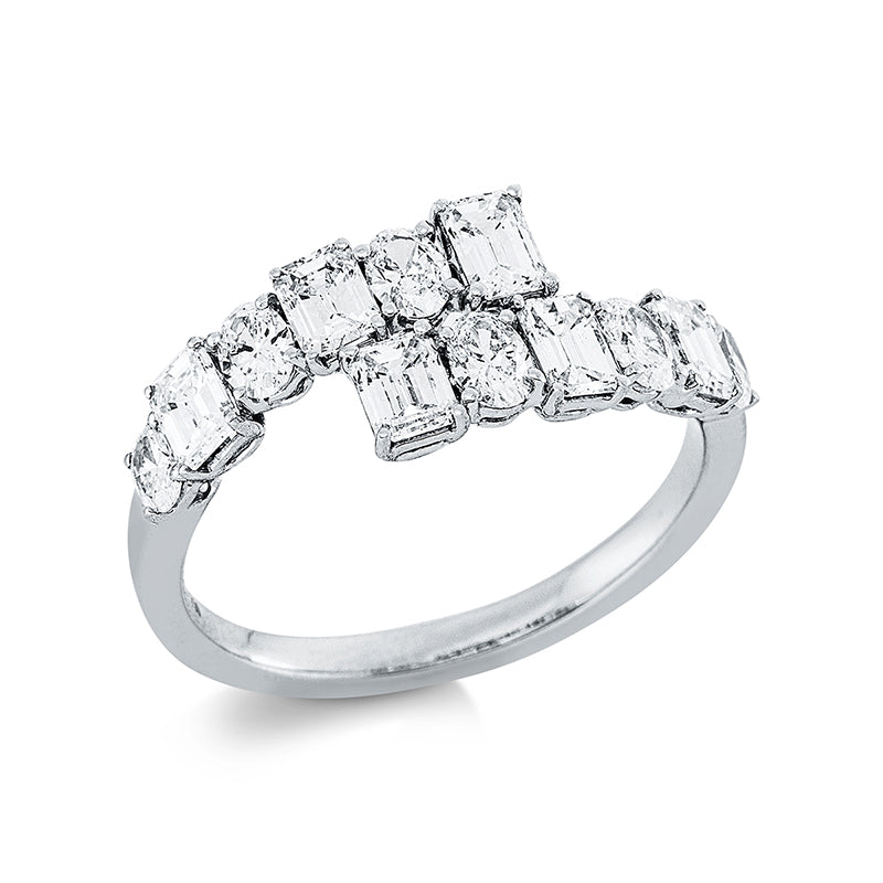 Ring 18 kt WG, 6 Sm.schliff 1,00 ct, TW-vsi, 6 Oval 0,53 ct, TW-vsi