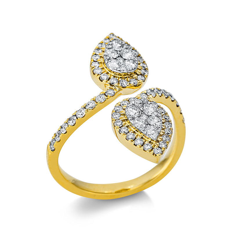 Ring 18 kt GG+WG Tropfen. 18 Brillanten 0.25 ct. TW-si. 10 Brillanten 0.33 ct. TW-si. 48 Brillanten 0.31 ct. TW-si. Weite:53