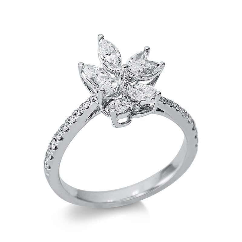 Ring 18 kt WG, 7 Nav. 1,07 ct, TW-si, 19 Brill. 0,19 ct, TW-si