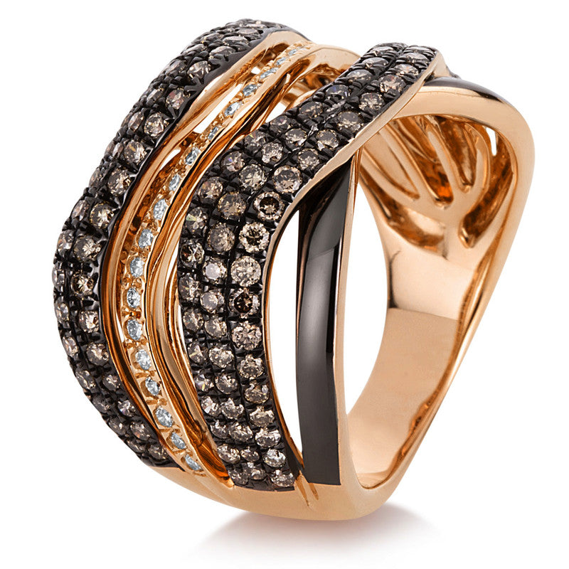 Ring 18 kt RG, teils schwarz rhodiniert, 26 Brill. 0,21 ct, TW-si, 124 Brill. 1,29 ct, braun
