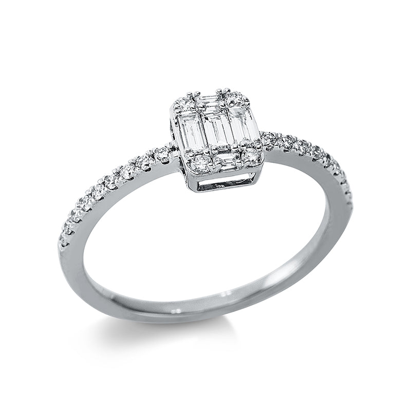 Ring 18 kt WG, 22 Brill. 0,18 ct, TW-si, 5 Bag. 0,17 ct, TW-si