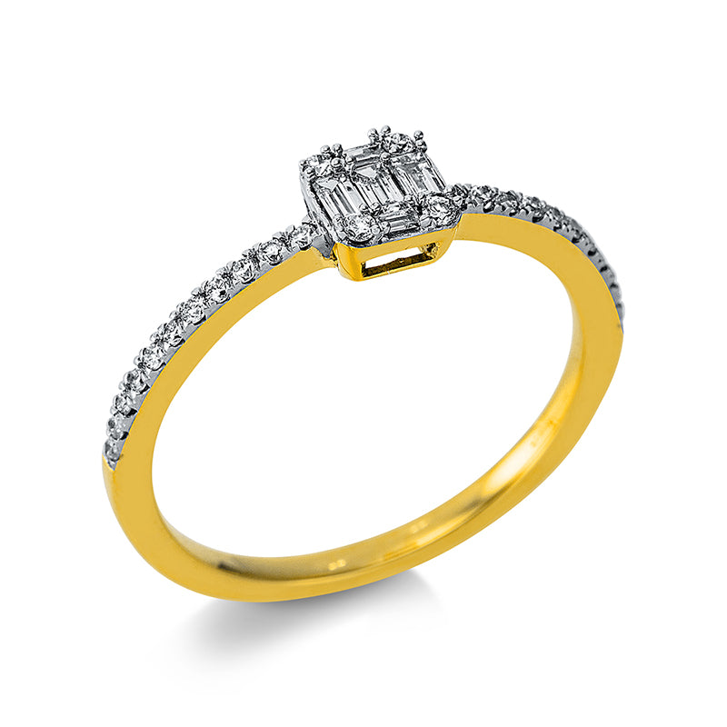 Ring 18 kt GG, 5 Bag. 0,10 ct, TW-si, 26 Brill. 0,15 ct, TW-si