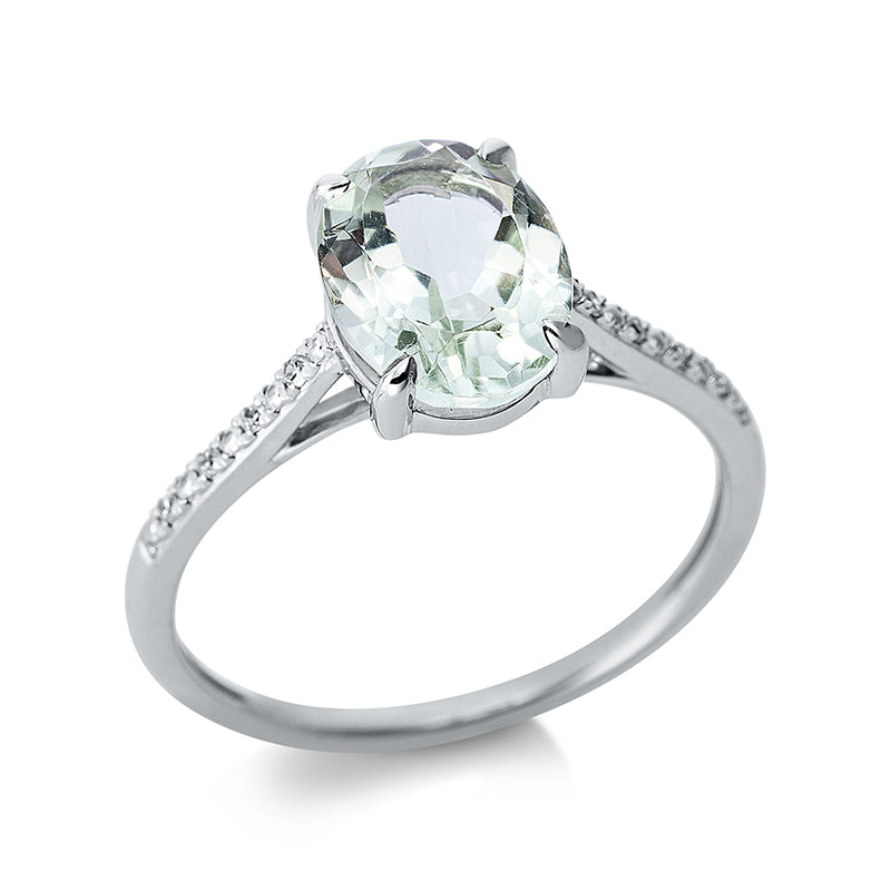 Ring 14 kt WG, 8 Dia. 0,03 ct, TW-si, 1 Amethyst 1,85 ct grün
