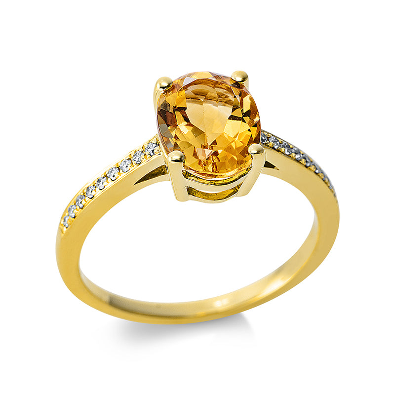 Ring 4er-Krappe 18 kt GG. 18 Brillanten 0.08 ct. TW-si. 1 Citrin 1.79 ct. H:6.7 mm. B:8.7 mm. Weite:54