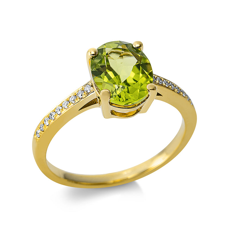 Ring 18 kt GG, 18 Brill. 0,09 ct, TW-si, 1 Peridot 2,14 ct grün