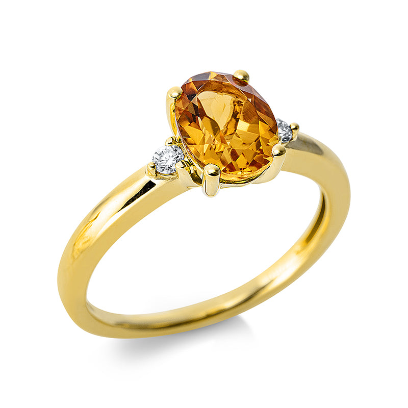 Ring 18 kt GG, 2 Brill. 0,07 ct, TW-si, 1 Citrin 1,24 ct