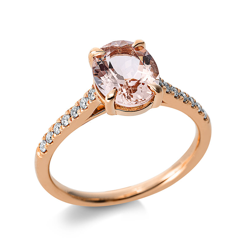 Ring 18 kt RG, 14 Brill. 0,16 ct, TW-si, 1 Morganit 1,65 ct pink