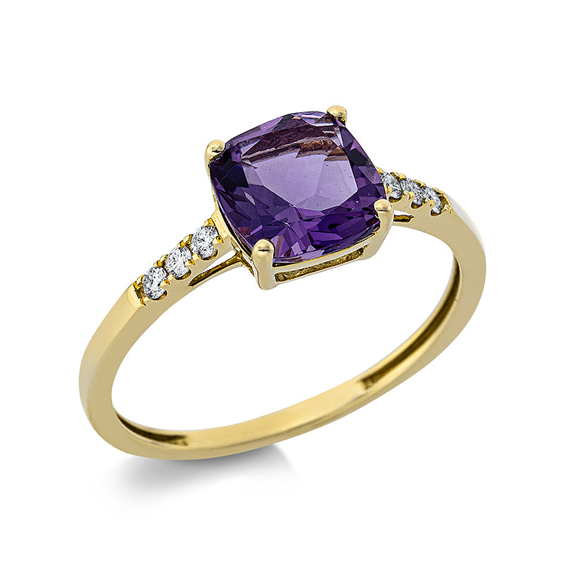 Ring 4er-Krappe 18 kt GG. 6 Brillanten 0.08 ct. TW-si. 1 Amethyst 1.42 ct lila. Weite:53