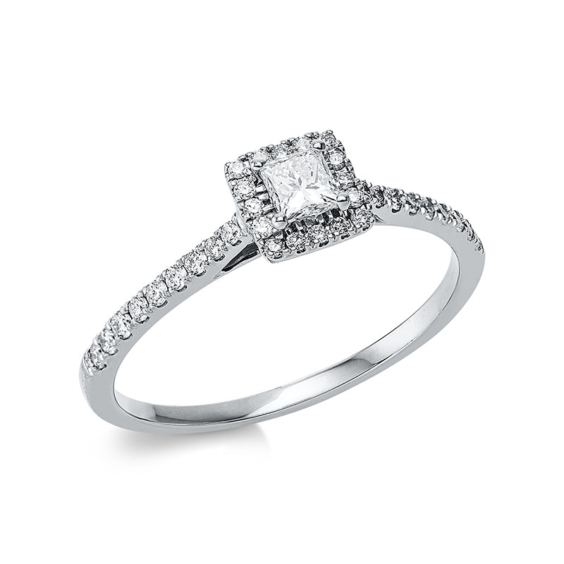 Ring 4er-Krappe 18 kt WG. 1 Princ. 0.16 ct. TW-si. 34 Brillanten 0.18 ct. TW-si. Weite:53