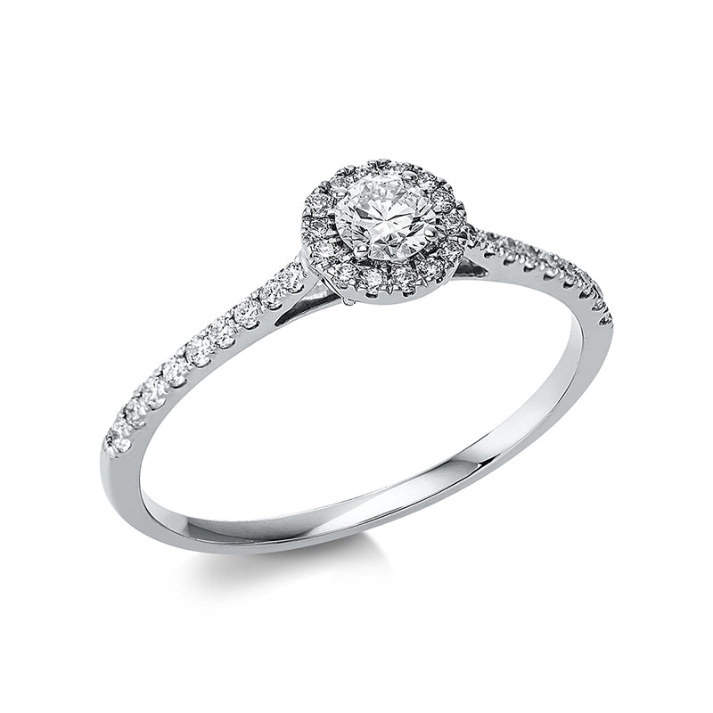 Ring 18 kt WG. 1 Brill. 0.16 ct. TW-si. 32 Brillanten 0.17 ct. TW-si. Weite:53