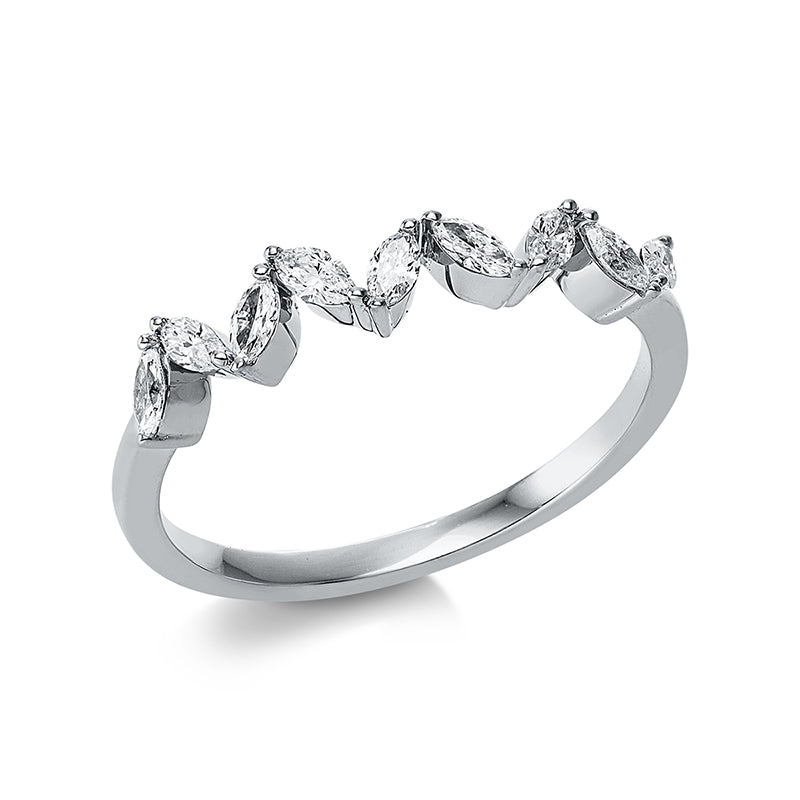 Ring 18 kt WG. 9 Navette 0.29 ct. TW-si. B:3.4 mm. Weite:53
