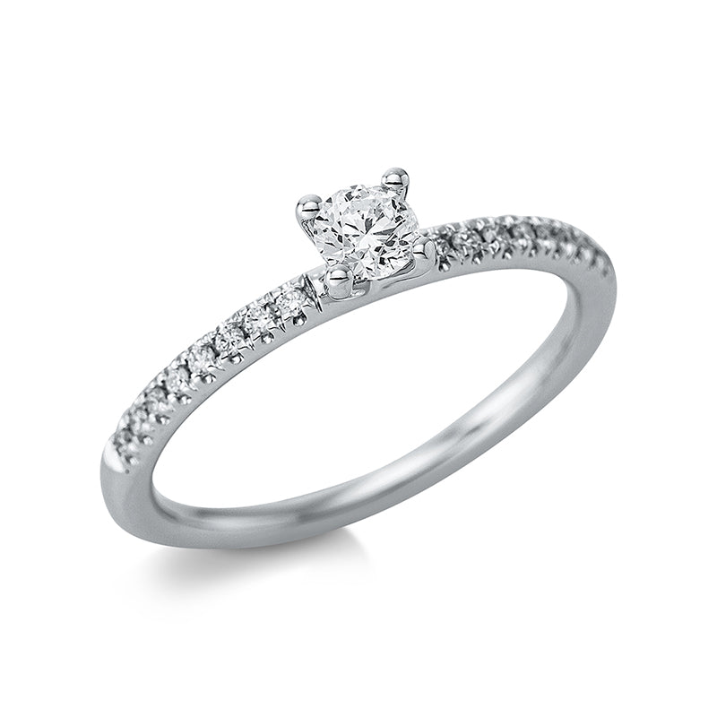 Ring 4er-Krappe 18 kt WG. 1 Brill. 0.21 ct. TW-si. 16 Brillanten 0.10 ct. TW-si. Weite:54