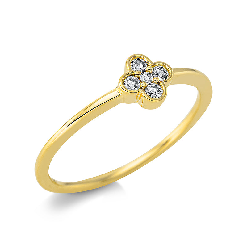 Ring 18 kt GG, 1 Brill. 0,01 ct, TW-si, 4 Brill. 0,09 ct, TW-si
