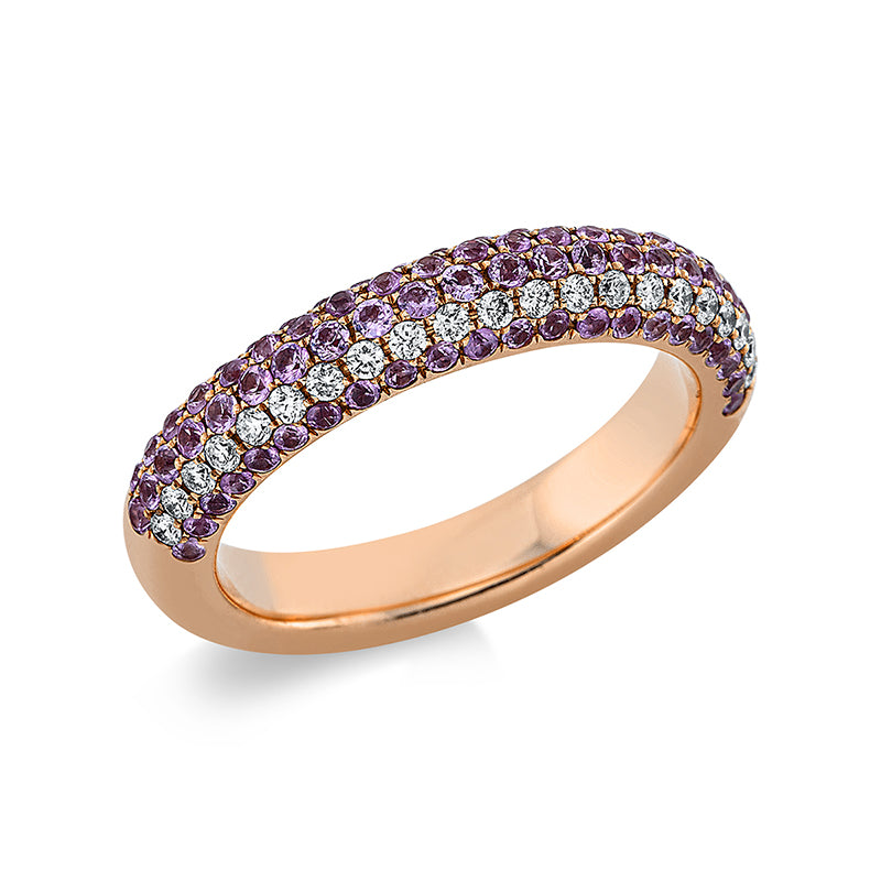 Ring 18 kt RG, 21 Brill. 0,18 ct, TW-vsi/si, 87 Saphire 0,90 ct pink