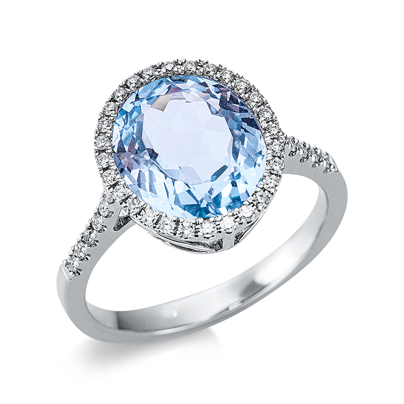 Ring 18 kt WG, 40 Brill. 0,23 ct, TW-si, 1 Topas 4,70 ct sky blue