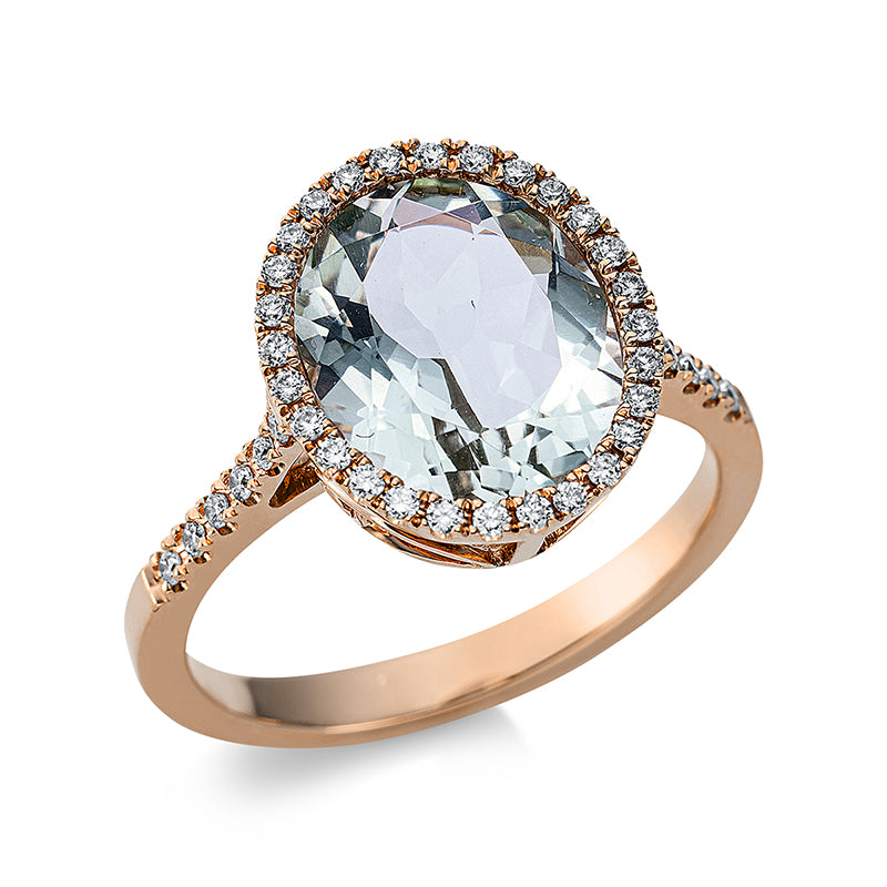 Ring 18 kt RG, 40 Brill. 0,23 ct, TW-si, 1 Amethyst 3,30 ct grün