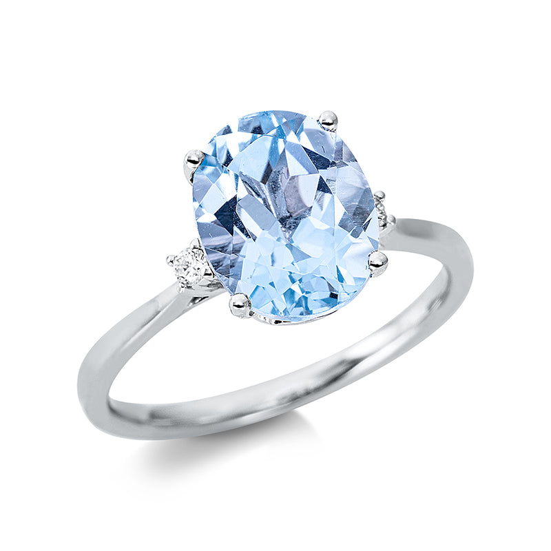 Ring 18 kt WG, 2 Brill. 0,04 ct, TW-si, 1 Topas 3,02 ct sky blue